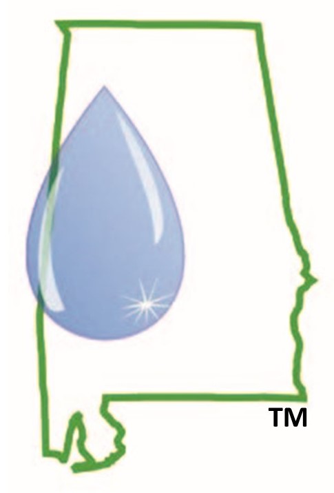 Outline of State of Alabama with a rain drop