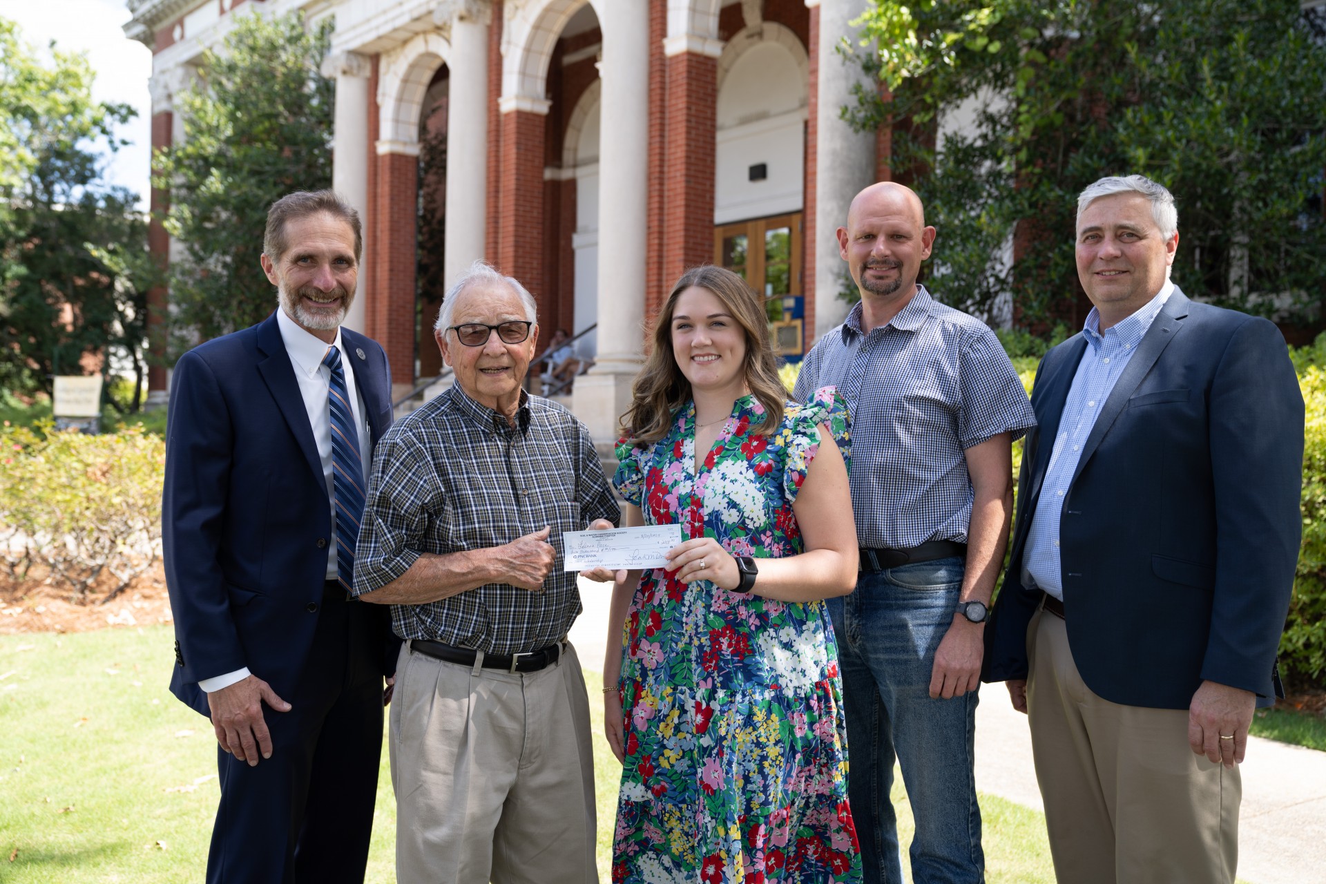 (L to R) Dr. Paul Patterson, Dean of the College of Agriculture at Auburn University; Earl Norton, CPESC, CPAg, CCA, Erosion and Sediment Control Program Specialist; LeAnne Pace Burch, Senior in Crop and Soil Science, Department of Crop and Soil Science at Auburn University; Dr. Thorsten Knappenberger, Associate Professor for Soil Physics, Department of Crop and Soil Science at Auburn University; Dr. Steve Hague, Department Head, Department of Crop and Soil Science at Auburn University. (photo courtesy of Auburn University)